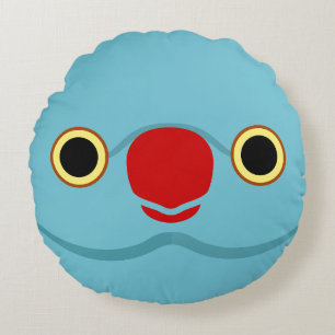 The face of a blue female Rose-ringed parakeet Round Pillow