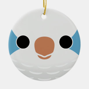 The face of a Blue Monk Parakeet Ceramic Ornament