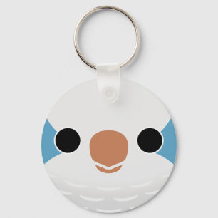 The face of a Blue Monk Parakeet Keychain
