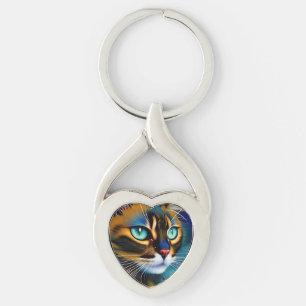 The Face of a cute Lynx point Siamese Keychain