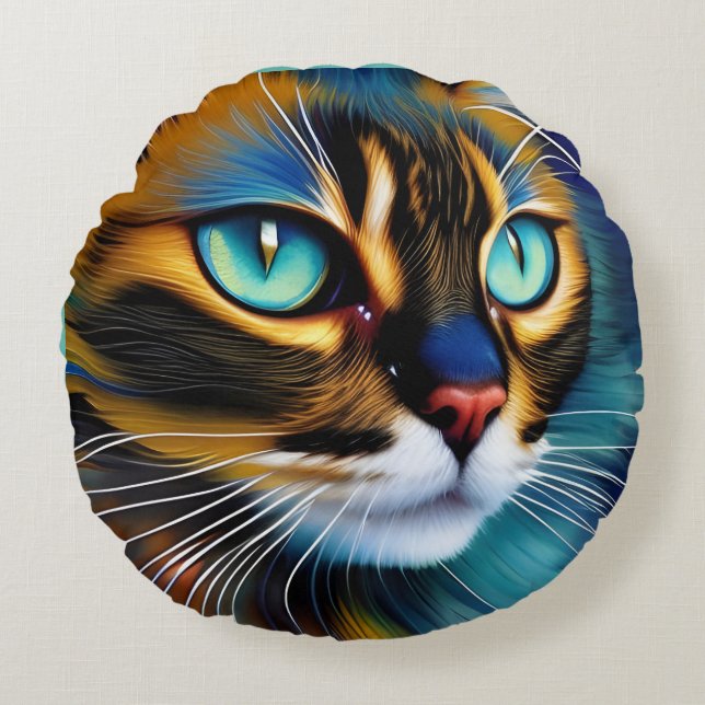 The Face of a cute Lynx point Siamese Round Pillow (Front)