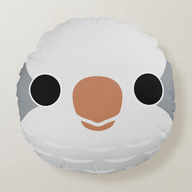 The face of a Grey Monk Parakeet Round Pillow (Front)