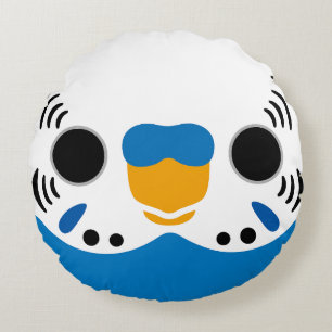The face of a normal cobalt male budgie round pillow