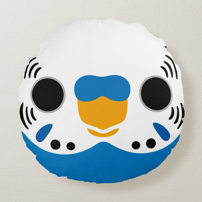 The face of a normal cobalt male budgie round pillow (Front)