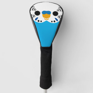 The face of a normal sky blue male budgie golf head cover