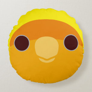 The face of a orange-faced lutino peach-faced love round pillow