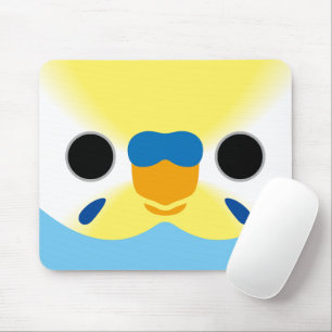 The face of a pastel rainbow male budgie mouse pad