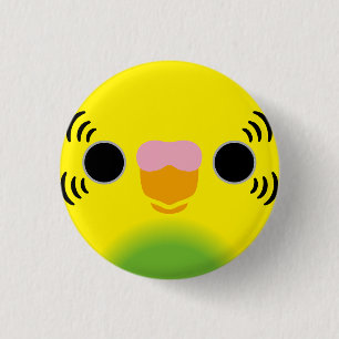 The face of a recessive pied budgie 1 inch round button