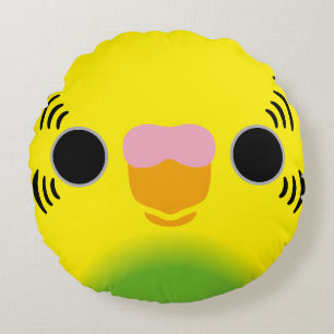 The face of a recessive pied budgie round pillow