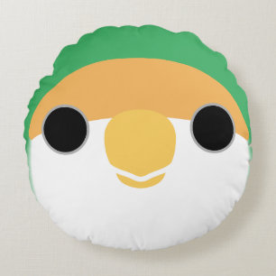The face of a Sea Green peach-faced lovebird Round Pillow