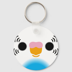 The face of a sky blue recessive pied budgie keychain