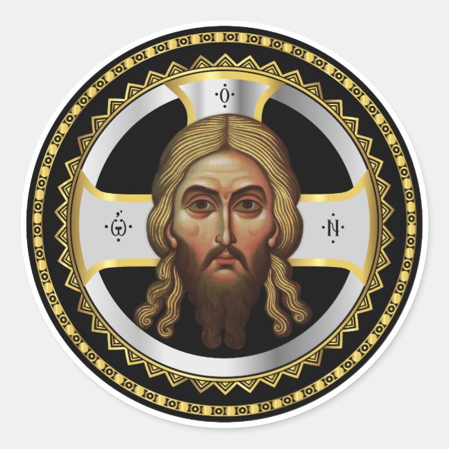 The Face Of Christ Orthodox Black Icon Classic Round Sticker (Front)