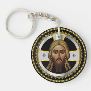 The Face Of Christ Orthodox Black Icon Keychain