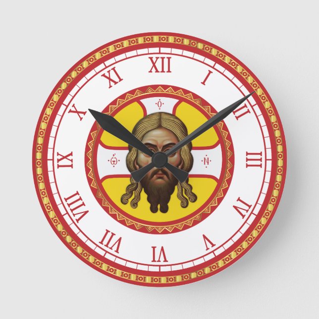 The Face Of Christ Orthodox Icon Round Clock (Front)