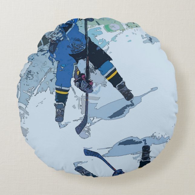 The Face-Off - Ice Hockey Player  Round Pillow (Front)