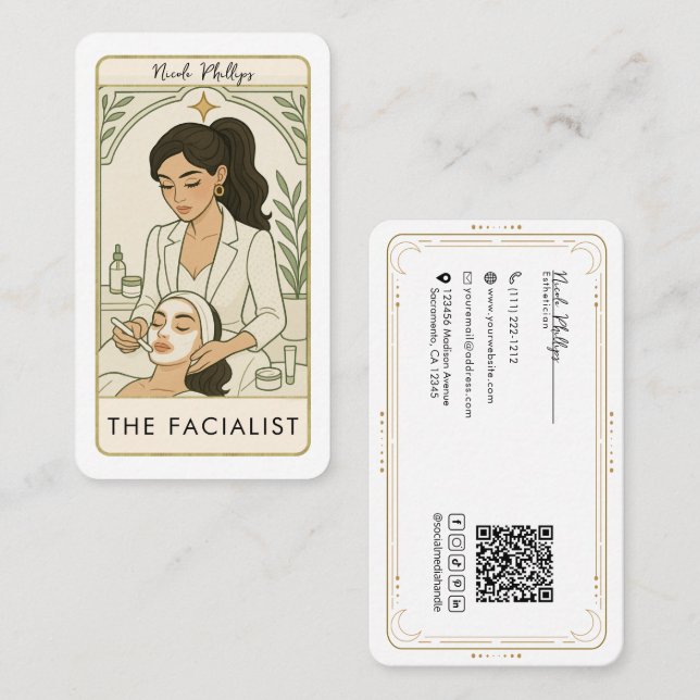 The Facialist Skin Care Tarot Social Media QR Business Card (Front/Back)