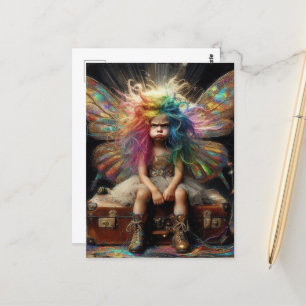 The Fairy Grump on a Vintage Suitcase Postcard