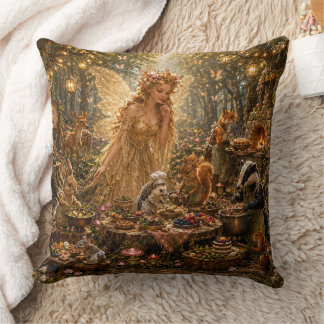 The Fairy's Enchanted Woodland Feast Throw Pillow