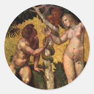 The Fall - Adam and Eve by Raphael Sanzio Classic Round Sticker