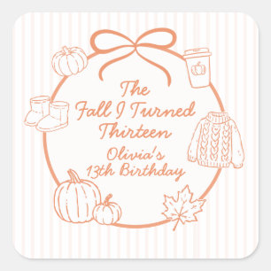 The Fall I Turned Thirteen Autumn 13th Birthday Square Sticker