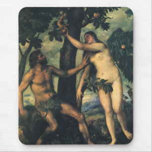 The Fall of Man; Adam and Eve by Titian Mouse Pad