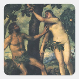 The Fall of Man; Adam and Eve by Titian Square Sticker