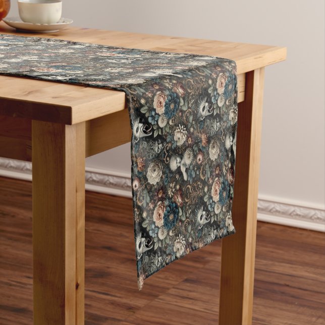 The Fallen Nursery – Gothic Floral Design Short Table Runner (In Situ)