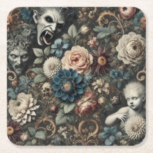 The Fallen Nursery – Gothic Floral Design Square Paper Coaster