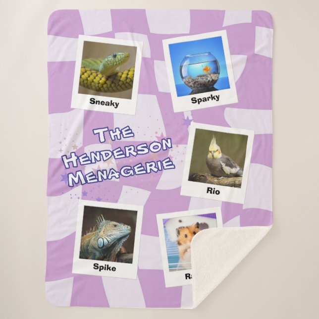 The Family Menagerie – Custom 5-Pet Photo Design Sherpa Blanket (Front)
