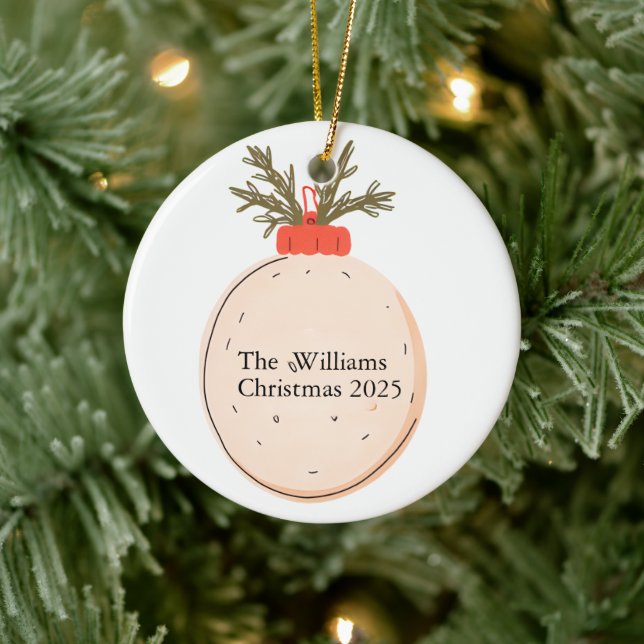 The Family Name Christmas 2025 Elegant Script  Ceramic Ornament (Tree)