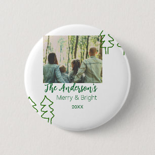 The family name green Christmas tree photo modern 2 Inch Round Button