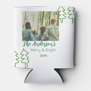 The family name green Christmas tree photo modern Can Cooler