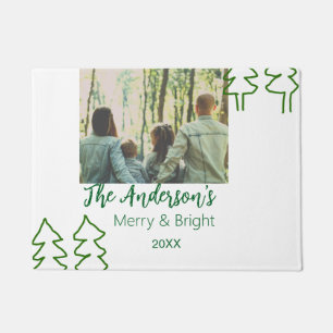 The family name green Christmas tree photo modern Doormat