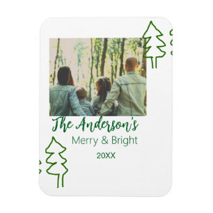 The family name green Christmas tree photo modern Magnet