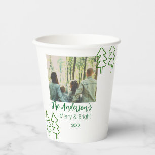 The family name green Christmas tree photo modern Paper Cups