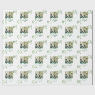 The family name green Christmas tree photo modern Wrapping Paper