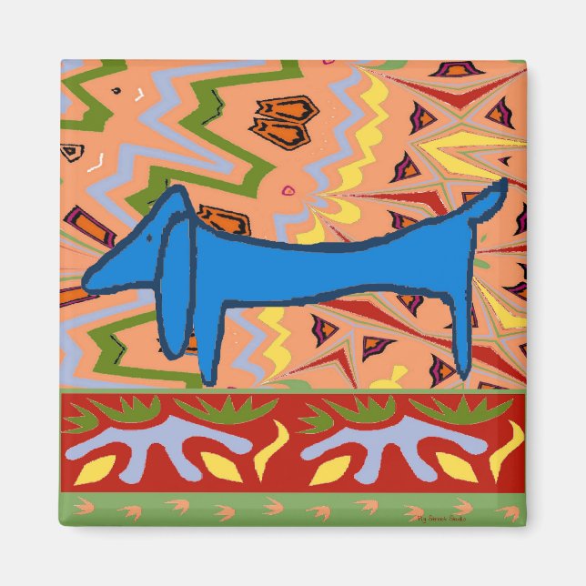 The Famous Blue Dachshund on Abstract Magnet (Front)