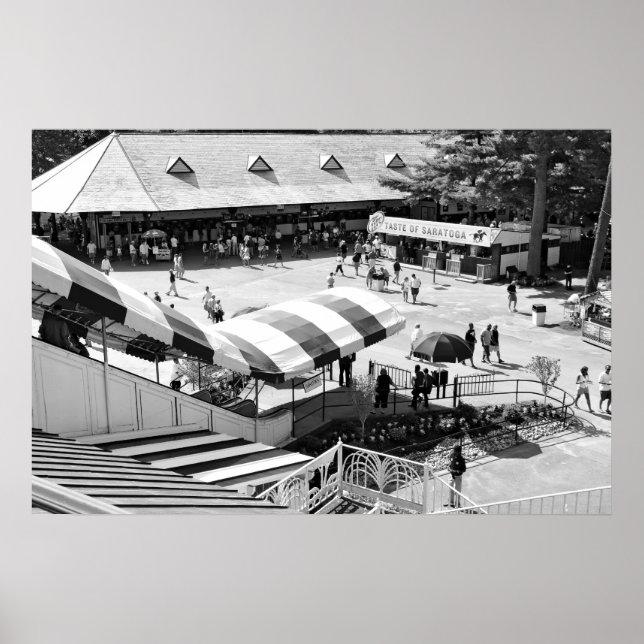 The Famous Red and White Awnings at Saratoga Race Poster (Front)
