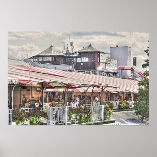 The Famous Red and White Awnings at Saratoga Race Poster (Front)