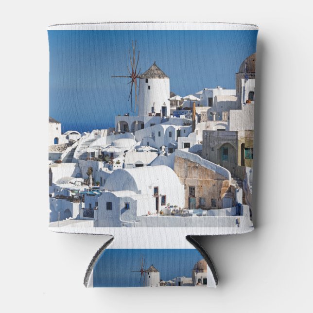The famous windmills in Oia of Santorini, Greece Can Cooler (Front)