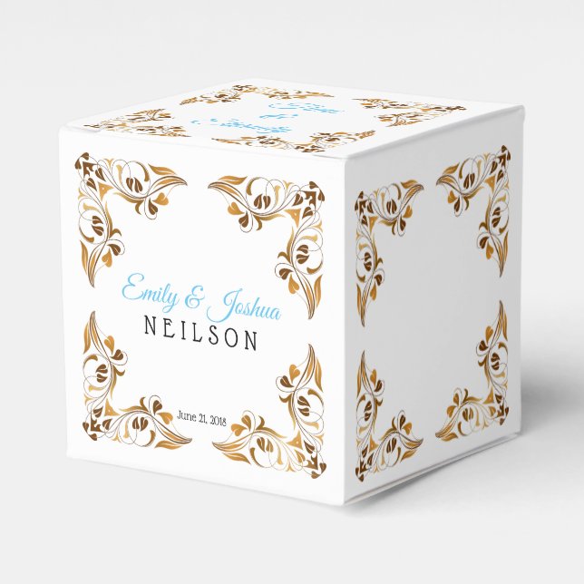 The Fancy Golden Leaf Borders Favour Box (Front Side)