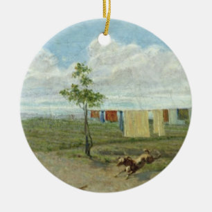 The Farmyard (oil on canvas) Ceramic Ornament