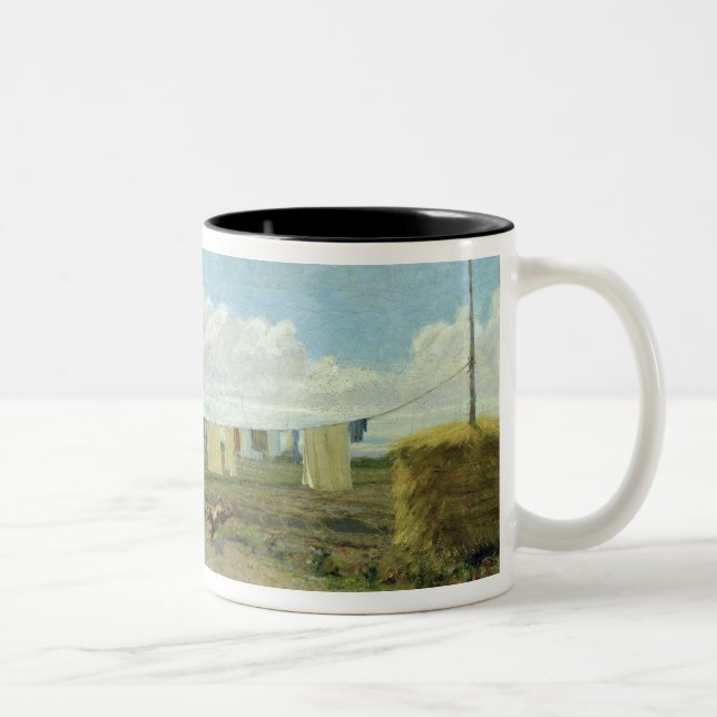 The Farmyard (oil on canvas) Two-Tone Coffee Mug (Right)