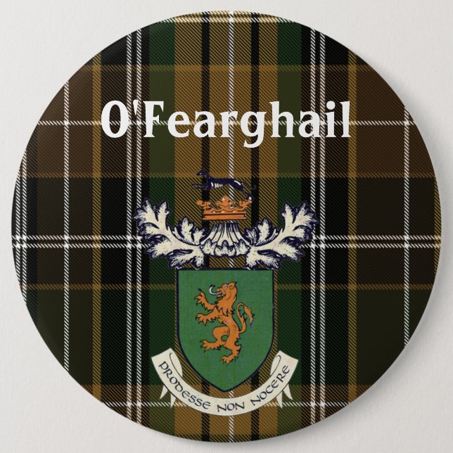 The Farrell Clan of Ireland coat of arms & tartan 6 Inch Round Button (Front)