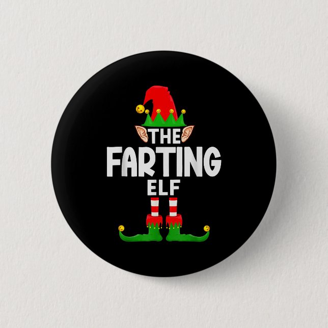 The Farting Elf Family Christmas Pajama Party  2 Inch Round Button (Front)