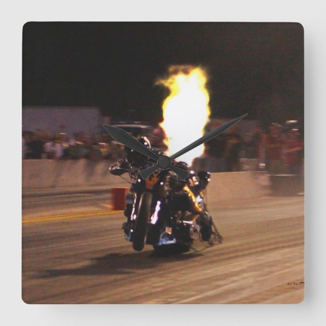 The "Fastest Top Fuel Drag Bike on the Planet" Square Wall Clock (Front)
