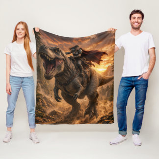 The Fearless Dinosaur Rider Fleece Blanket
