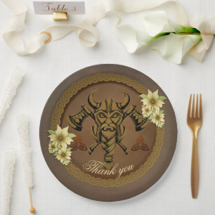 The fearless viking with Helmet with horns. Paper Plate