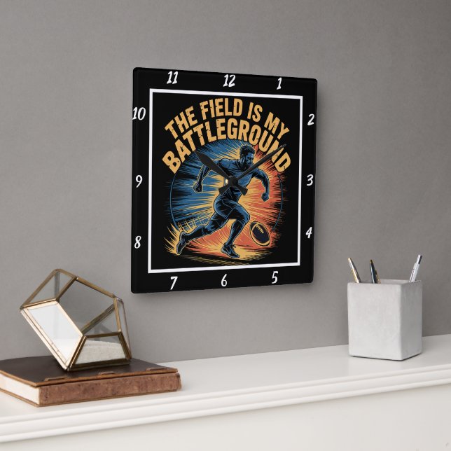 The Field Is My Battleground Football  Square Wall Clock (Office)
