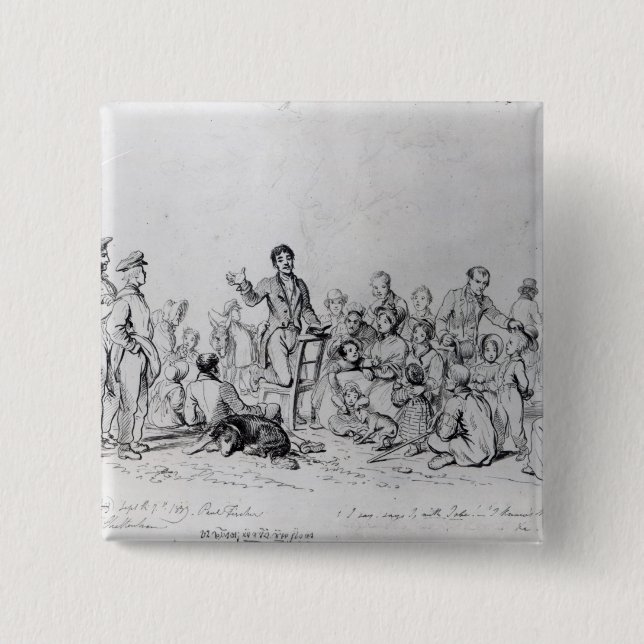 The Field Preacher, 1837 2 Inch Square Button (Front)